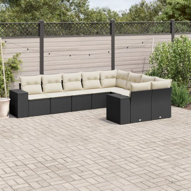 vidaXL 9-delige Loungeset met kussens poly rattan zwart, foto 2