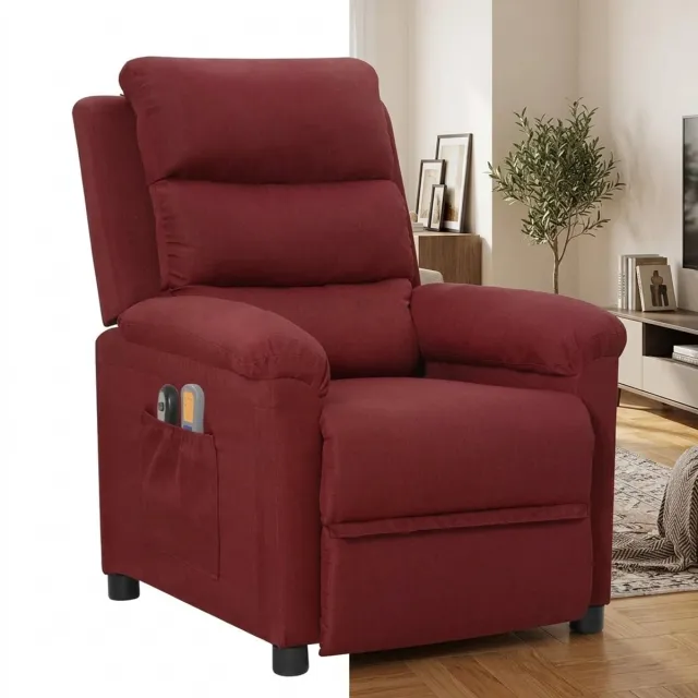 GranMaison Massagestoel - Relaxfauteuil - Zetel - Stof - 1 persoons - Met armleuning - Zeer comfortabel - Elektrisch - Wijnrood