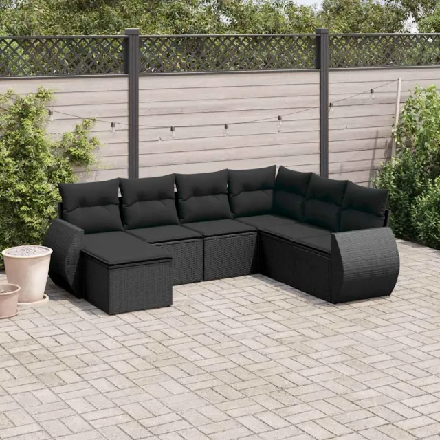 vidaXL 7-delige Loungeset met kussens poly rattan zwart, foto 2