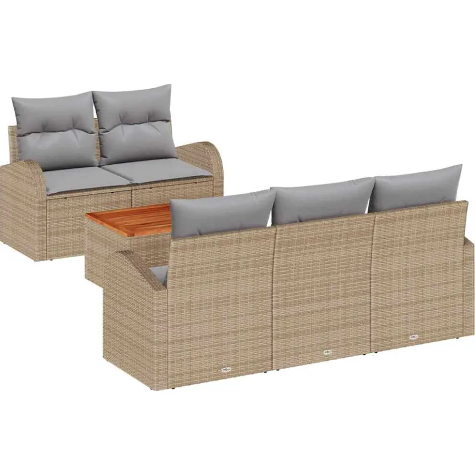 vidaXL Tuinbankenset 6 st Beige en Licht Grijs poly rattan