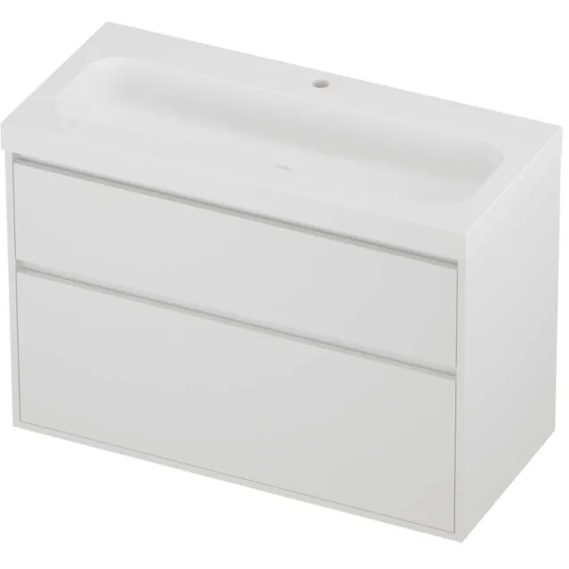 Proline Haga Badmeubelset Polystone Mezza 1 Kraangat Greeploos 100x46x73 cm Mat Wit Mat White