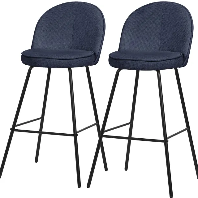 ml-design barkrukken set van 2 donkerblauw stoffen bekleding 75cm comfortabele gestoffeerde barkrukken met metalen frame ergonomische keukenstoelen met rugleuning en voetsteun hoge bistrokrukken stabiele scandinavische hoge stoelen voor keuken en bar