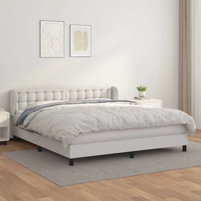 vidaXL Boxspring met matras kunstleer wit 160x200 cm