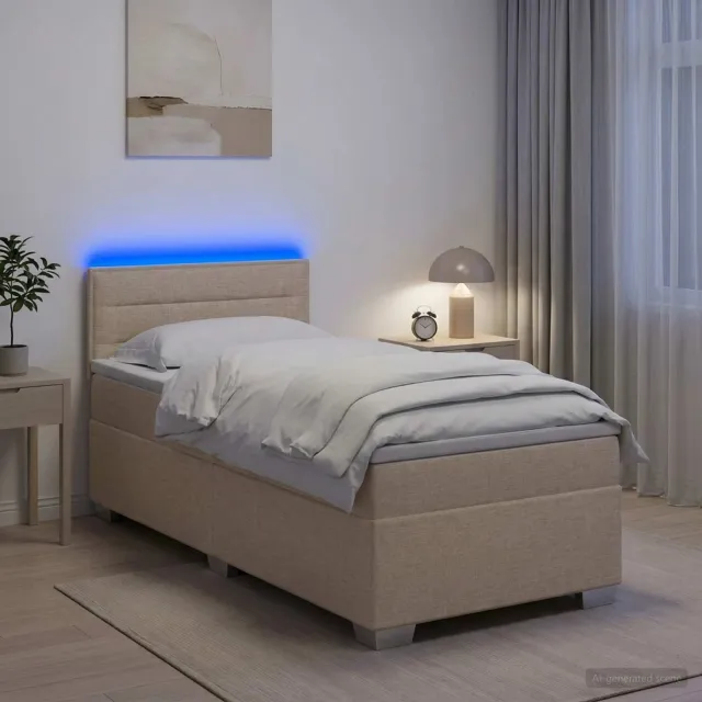 vidaXL Boxspring Bed met Matras en LED Crèmekleurig 90 x 190 cm Stof