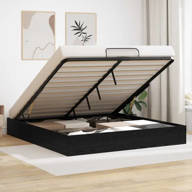 vidaXL Ottoman Bedframe Zwart eiken 180 x 200 cm Geconstrueerd hout