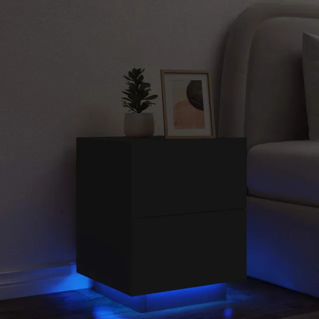 vidaXL Nachtkastje met LED-verlichting bewerkt hout zwart, foto 2
