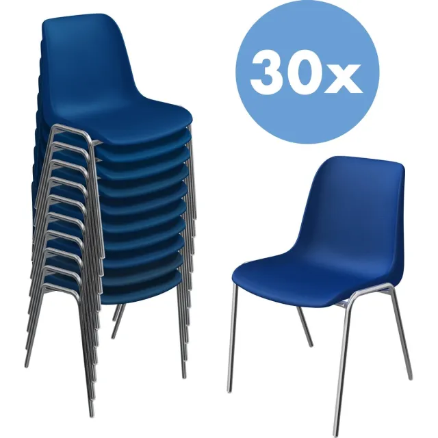 Van Vugt Event Products Stoel Solid - Partij van 30 - blauw/chroom - Geschikt voor kantine, vergaderzaal, congrescentrum