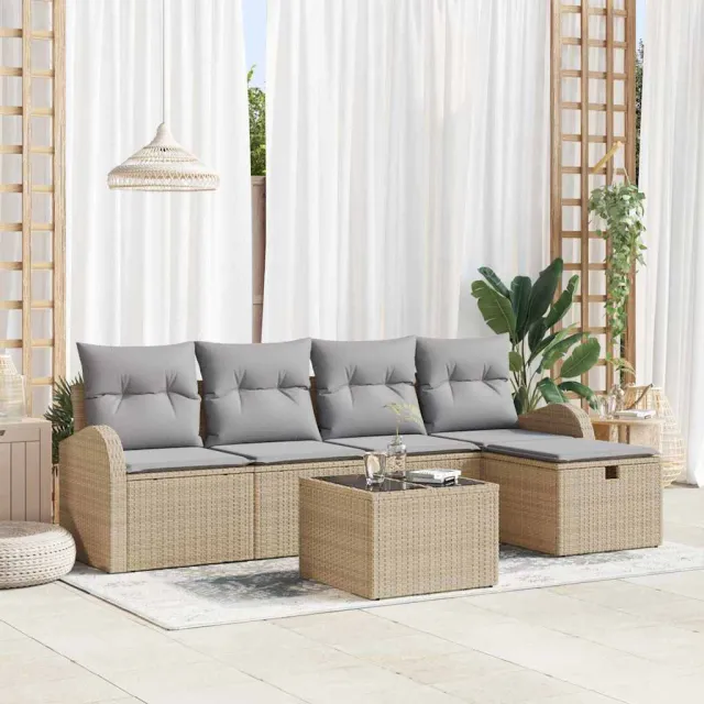 vidaXL Tuinbankenset 6 st Beige Poly riet, foto 2