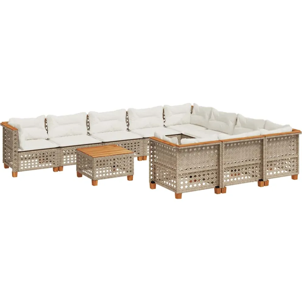 vidaXL 11-delige Tuinset met kussens poly rattan beige