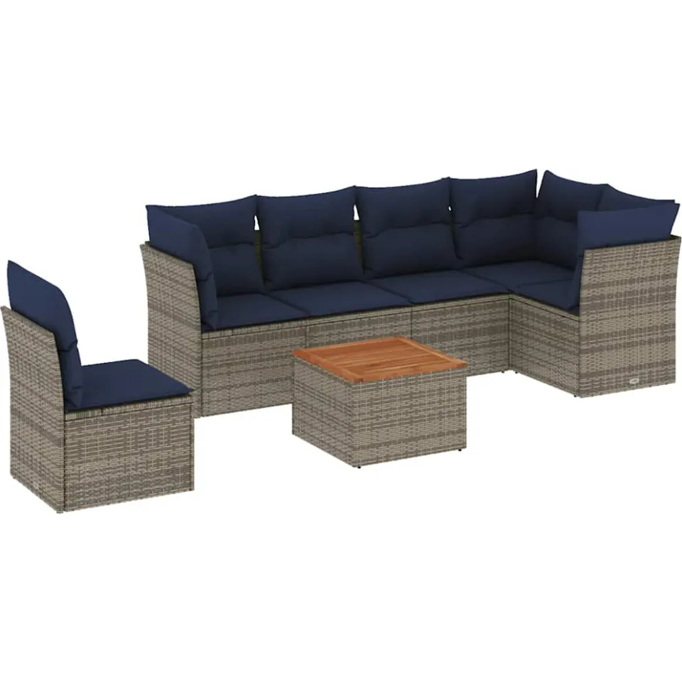vidaXL 7-delige Loungeset met kussens poly rattan grijs, foto 3