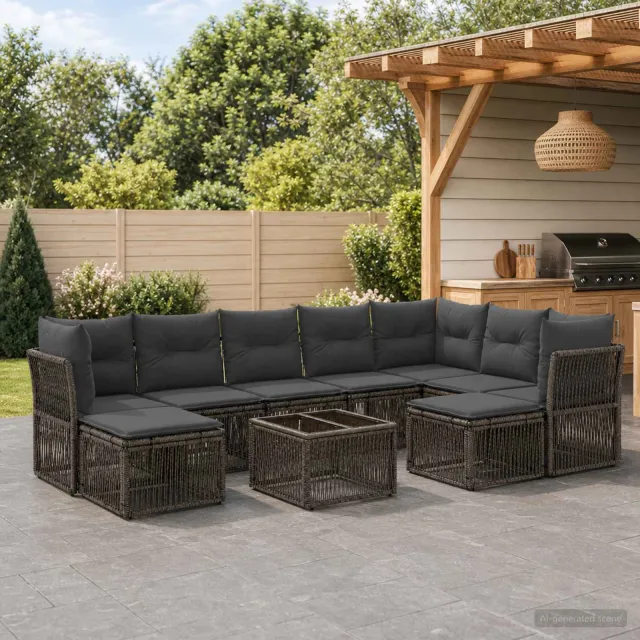 vidaXL Tuinbankenset 10 st 9-zits Grijs poly rattan, foto 2