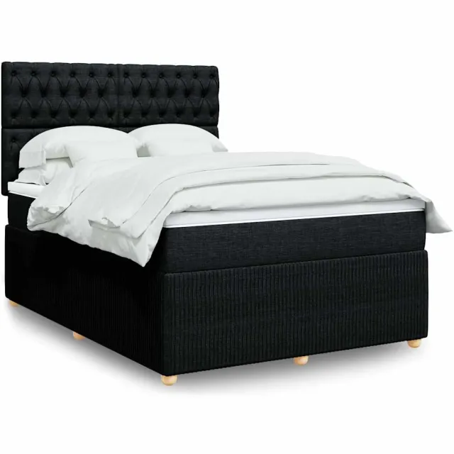 vidaXL Boxspring met matras stof zwart 160x200 cm