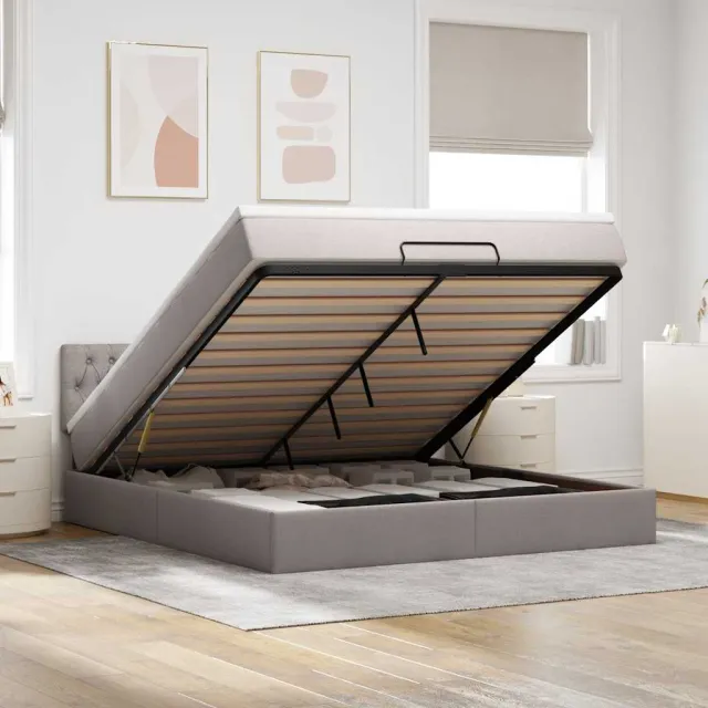 vidaXL Ottoman bed met matras en LED's 160x200cm stof taupe