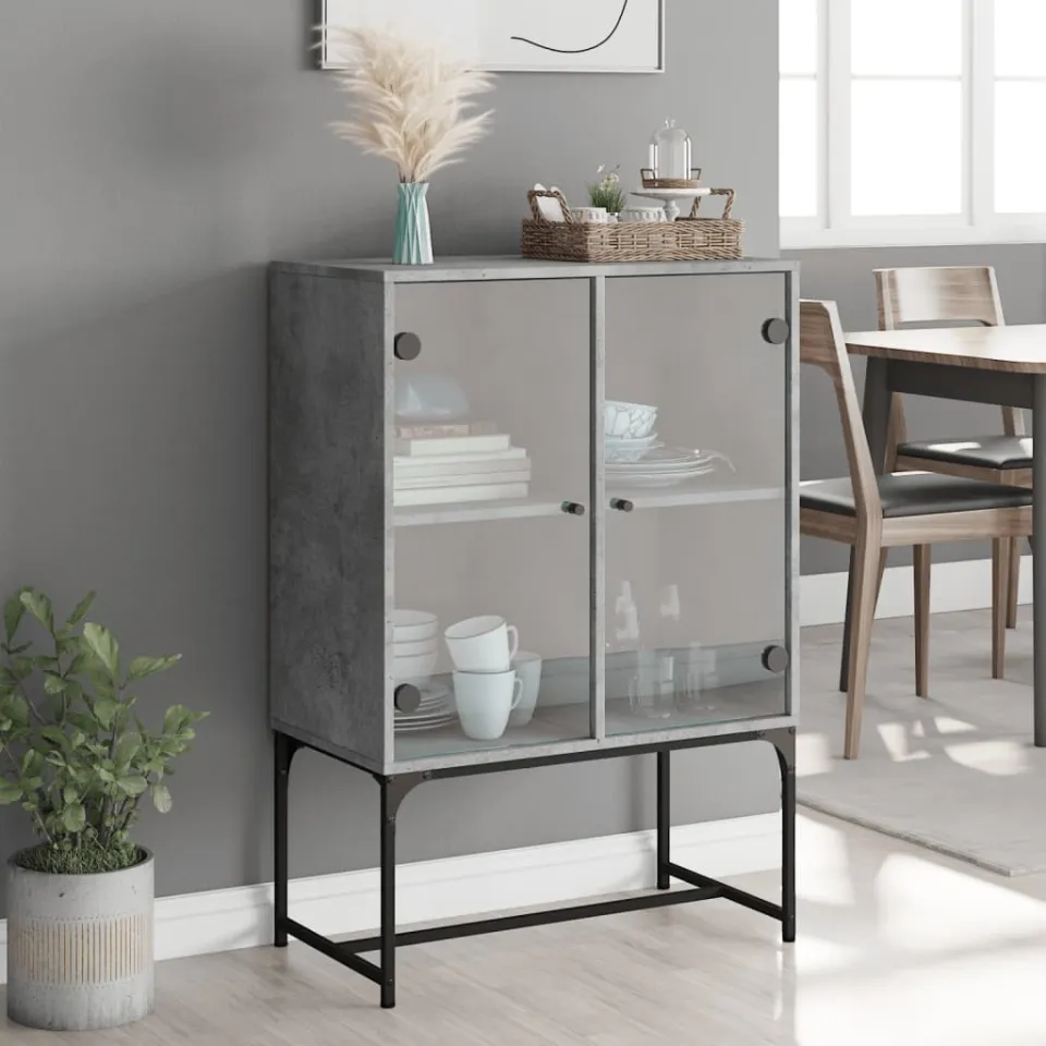 vidaXL Bijzetkast met glazen deuren 69x37x100 cm betongrijs grijs, foto 3