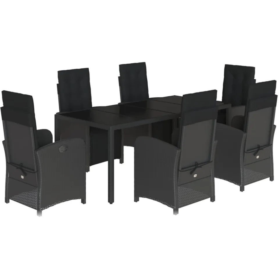 vidaXL 7-delige Tuinset met kussens poly rattan zwart