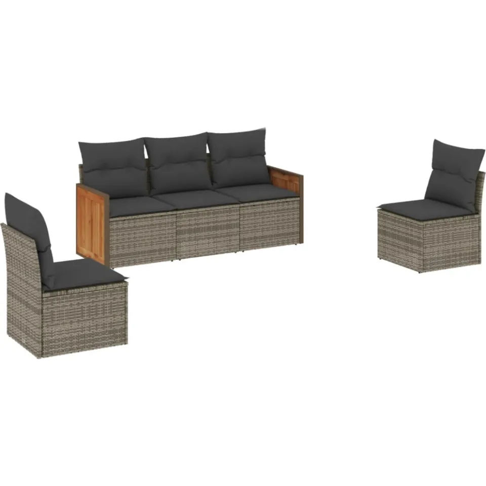 vidaXL 5-delige Loungeset met kussens poly rattan grijs, foto 3