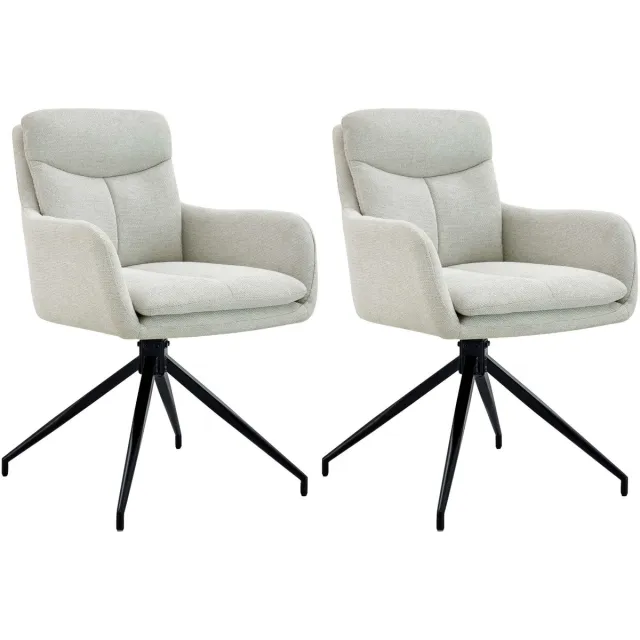 CLP Somers Set van 2 eetkamerstoelen - met armleuning - Draaibare fauteuil - Stof/creme