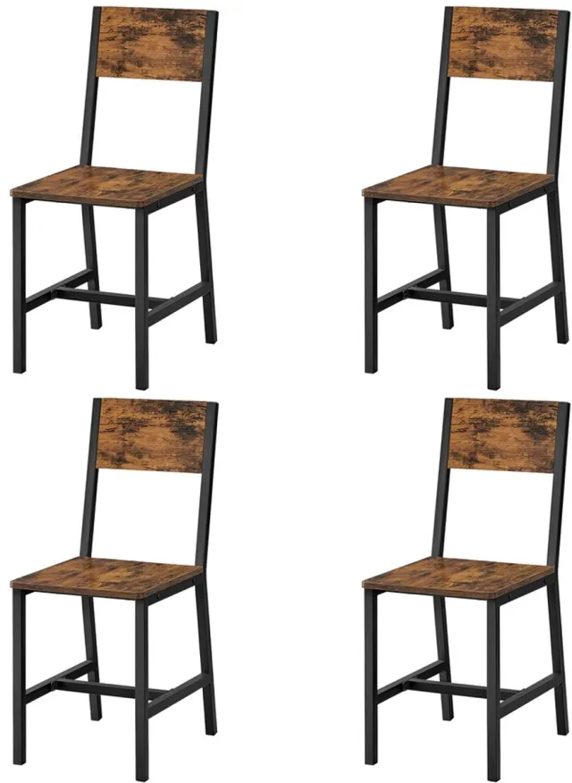Vasagle Eetkamerstoelen - Set van 4 - Metalen Frame - Voor Eetkamer Woonkamer Keuken Vintagebruin-Inktzwart