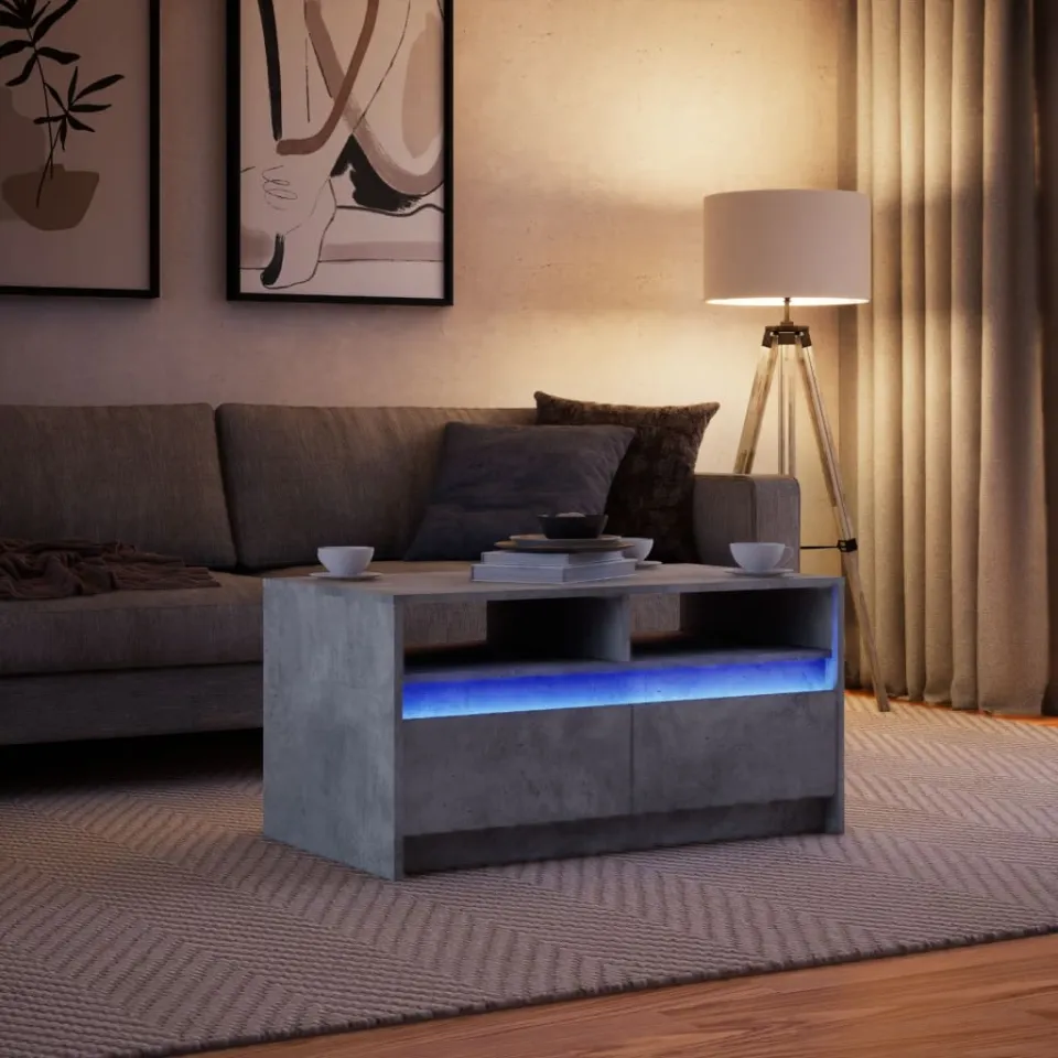 vidaXL Salontafel met LED-verlichting bewerkt hout betongrijs grijs, foto 4