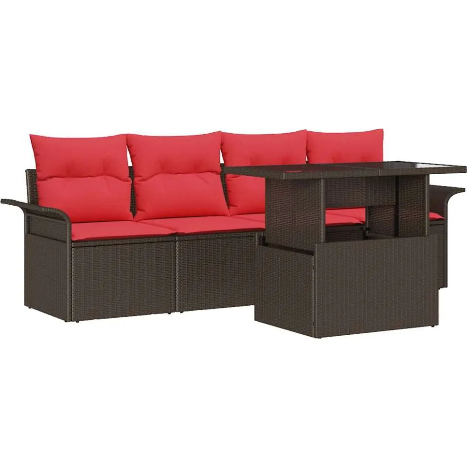 vidaXL Tuin Sofa Set 5 st Bruin [Synthetisch]: Poly Rattan
