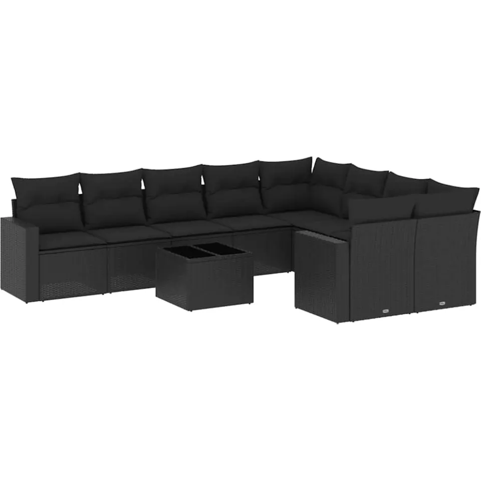 vidaXL 10-delige Loungeset met kussens poly rattan zwart, foto 3