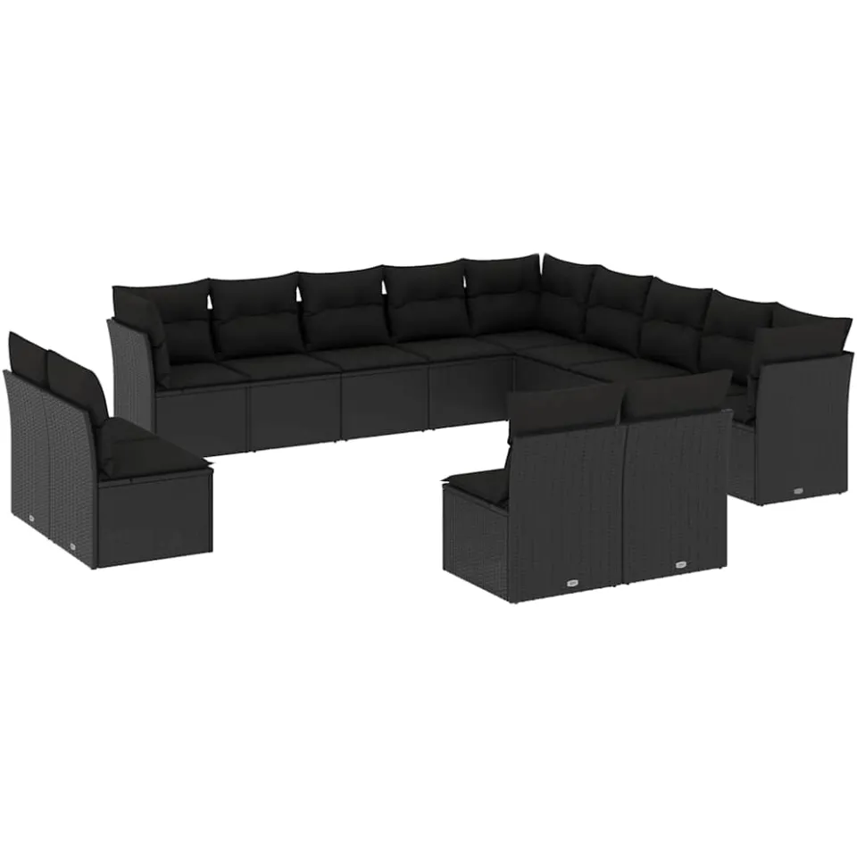 vidaXL 13-delige Loungeset met kussens poly rattan zwart, foto 3