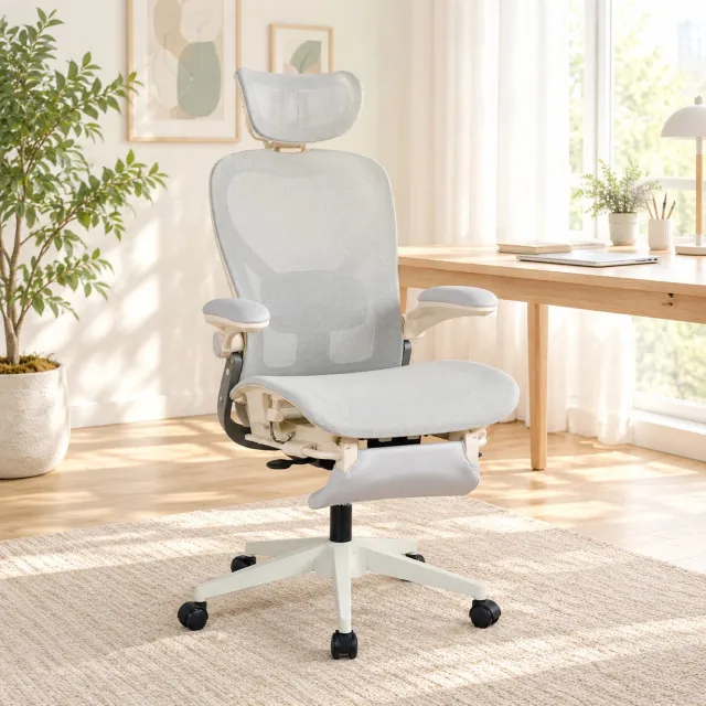 CHICFURN Bureaustoel - Inklapbaar - Mesh - Grijs