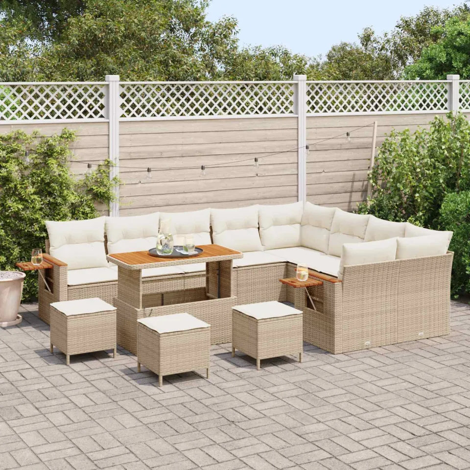 vidaXL Tuinbankenset 13 st Beige poly rattan, foto 2