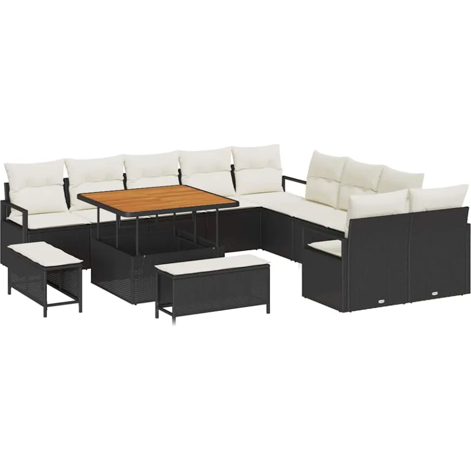 vidaXL Tuinbankenset 13 st Zwart poly rattan