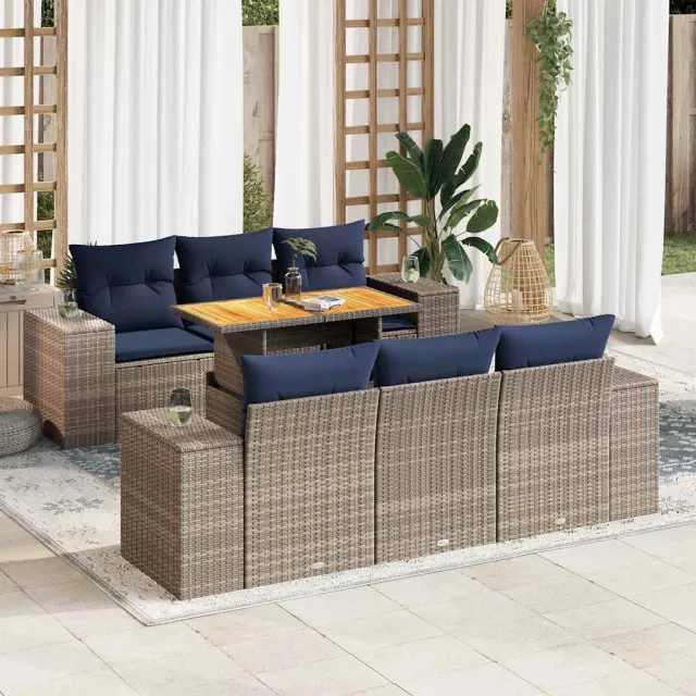 vidaXL 7-delige Loungeset met kussens poly rattan grijs, foto 2