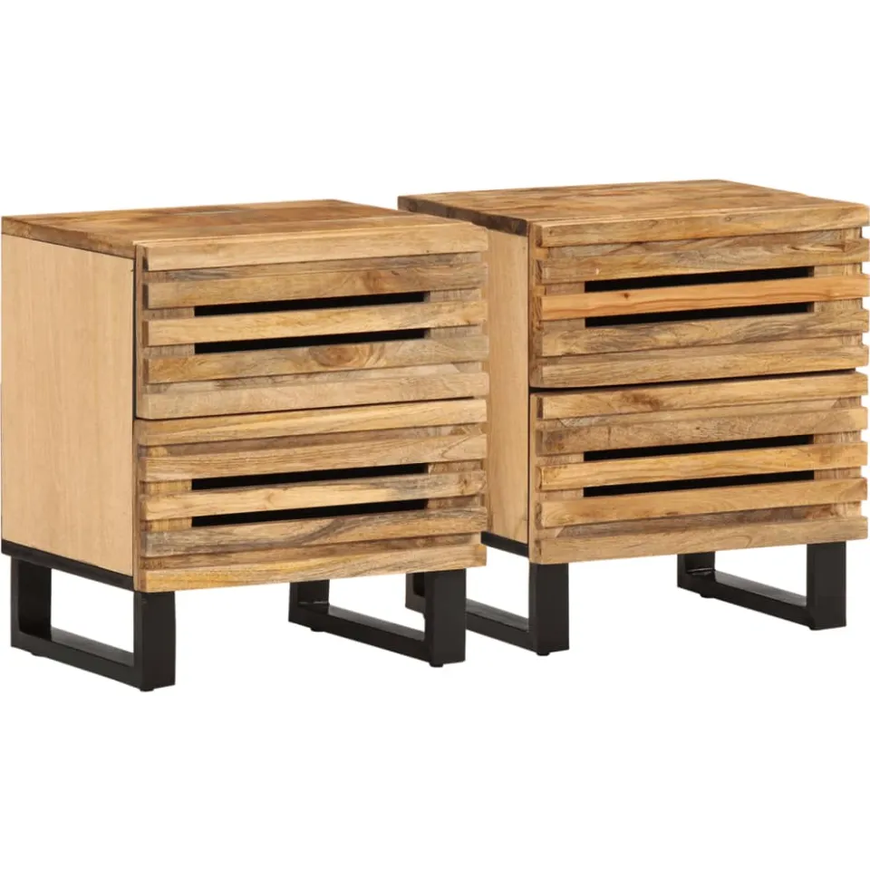 vidaXL Nachtkastjes 2 st 40x34x46 cm massief ruw mangohout bruin, foto 3