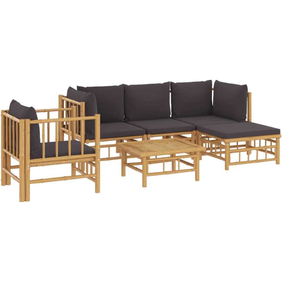 vidaXL 6-delige Loungeset met kussens bamboe donkergrijs bruin, foto 3