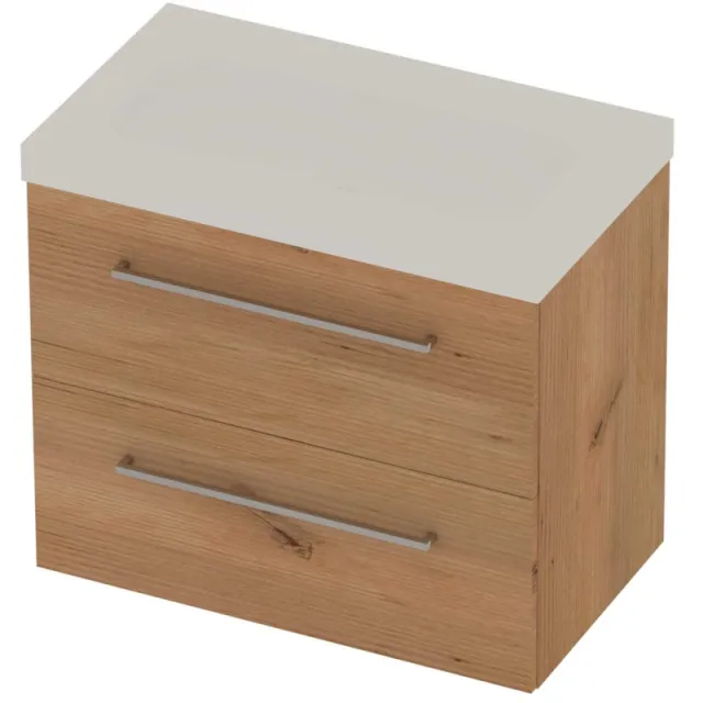 Basic-Line Moby 46 Badmeubelset Polystone Zonder Kraangat 80x46x66 cm Whisky Oak Mat Wit