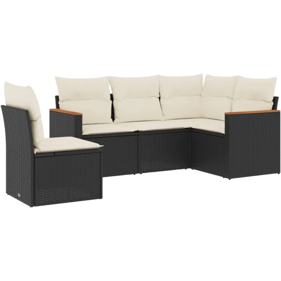 vidaXL Patio Sofa Set 5,0-zits Black and Cream Zwart