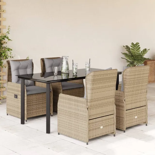 vidaXL 5-delige Tuinset met kussens poly rattan beige, foto 2