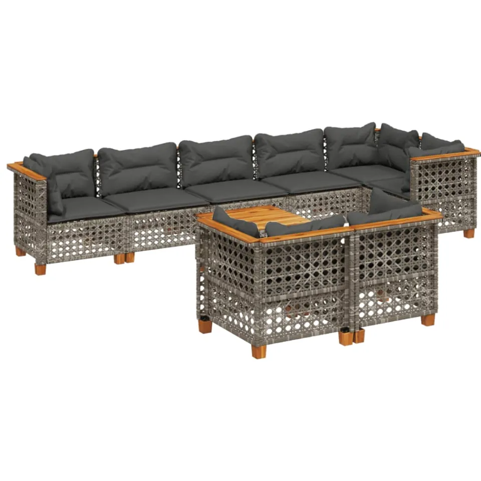 vidaXL 9-delige Loungeset met kussens poly rattan grijs, foto 3