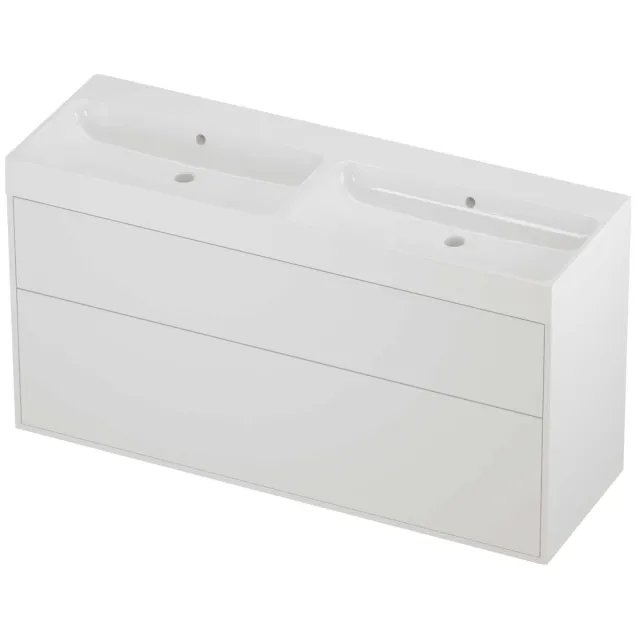 Proline Podium Badmeubelset Polystone Loft Dubbel 140x46x75 cm Glans Wit Mat White Mat Wit