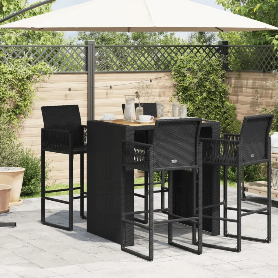 vidaXL Tuinbartafel acaciahouten blad 105x80x110 cm poly rattan zwart, foto 2