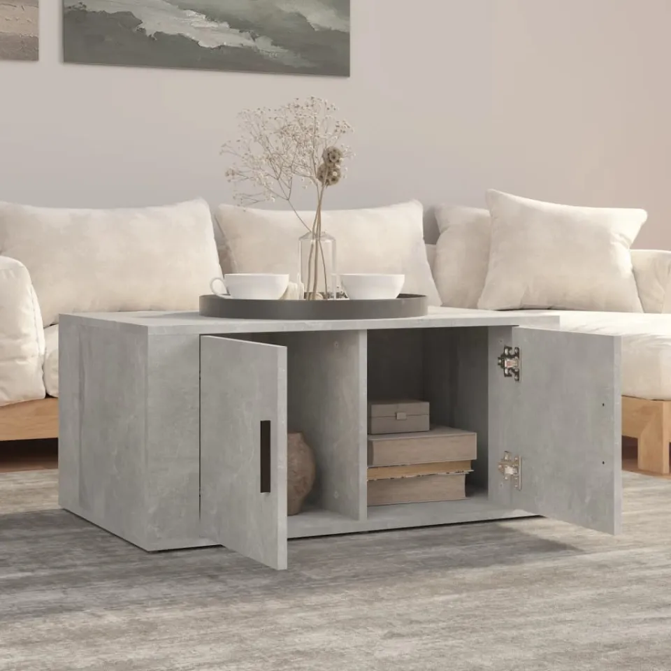 vidaXL Salontafel 80x50x36 cm bewerkt hout betongrijs grijs, foto 3