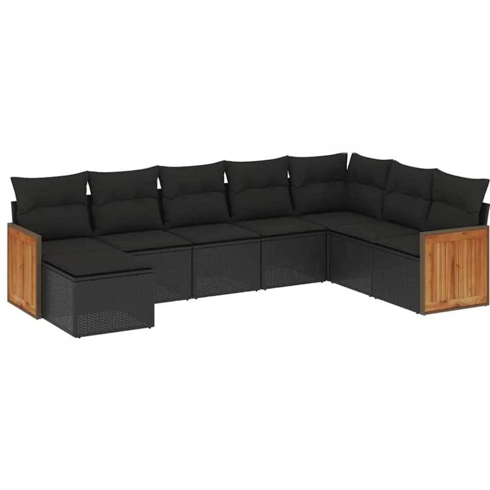 vidaXL 8-delige Loungeset met kussens poly rattan zwart