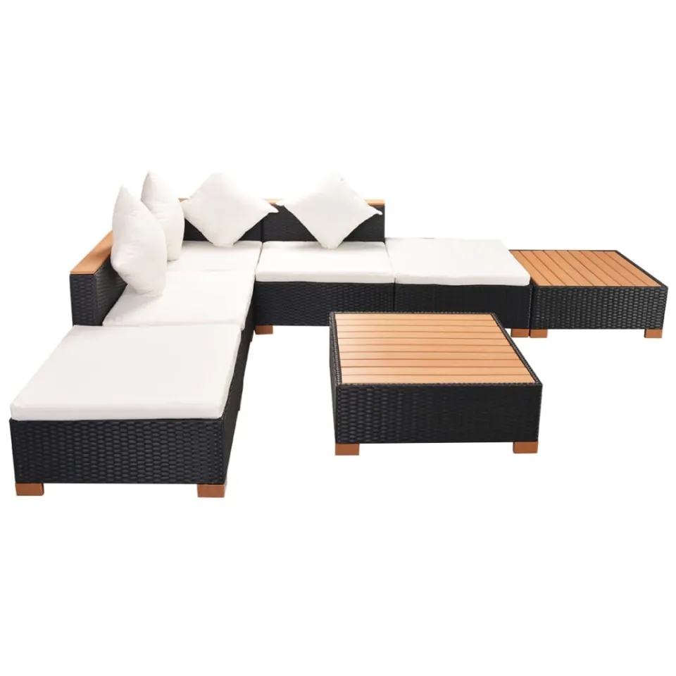 vidaXL 7-delige Loungeset met kussens poly rattan zwart, foto 2