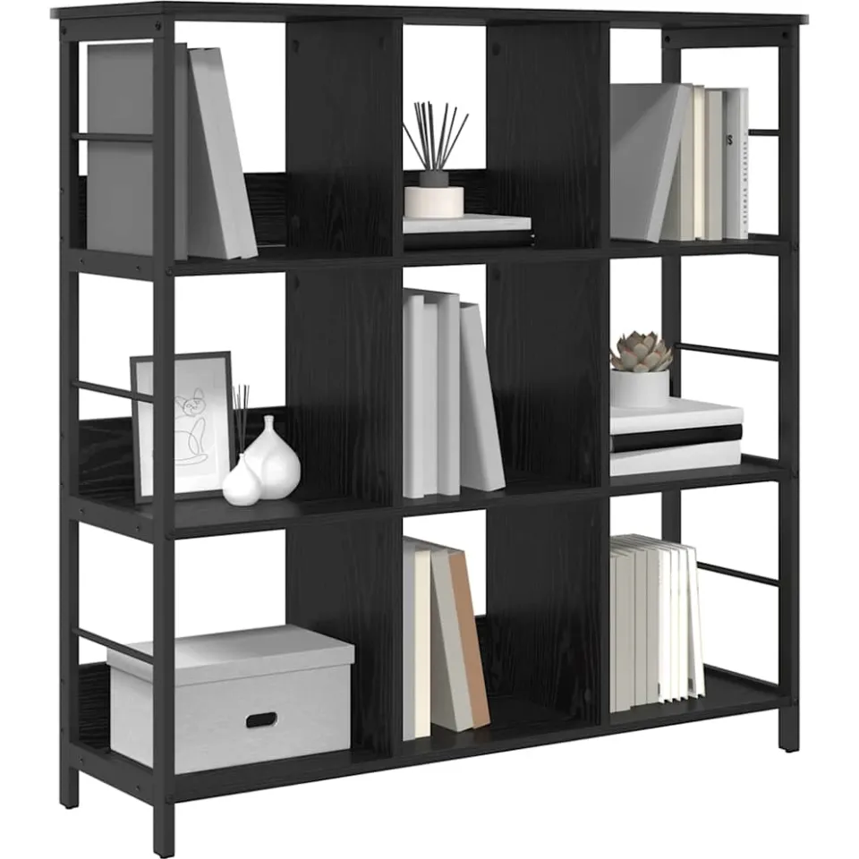 vidaXL Boekenkast 9-laags 102 x 32 x 104,5 cm Bewerkt hout Zwart Eiken