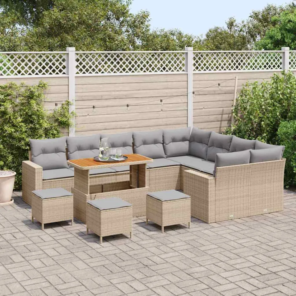 vidaXL Tuinbankenset 13 st Beige poly rattan, foto 3