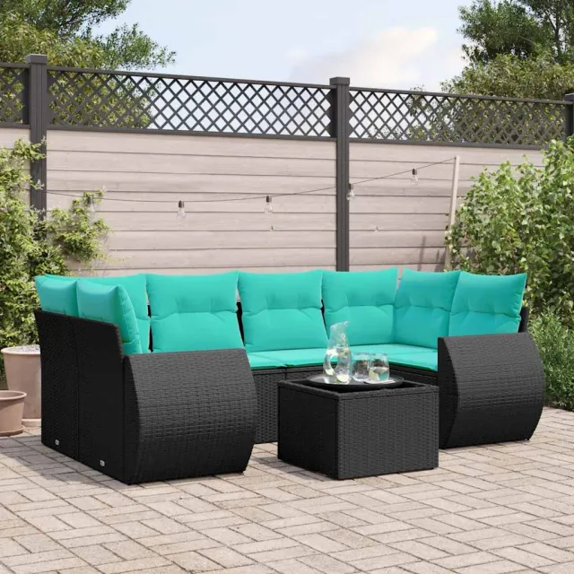 vidaXL 7-delige tuinbankset met kussens van zwart polyrotan, foto 2
