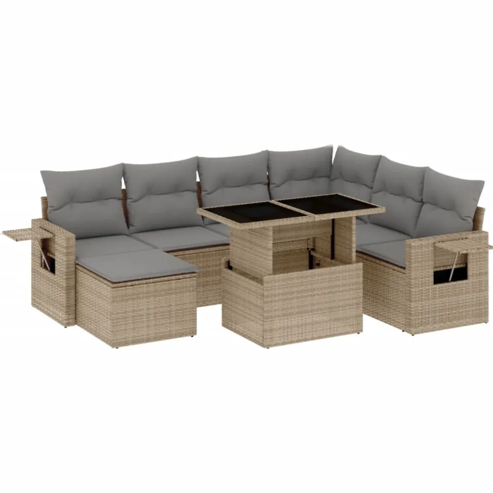 vidaXL 8-delige Loungeset met kussens poly rattan beige