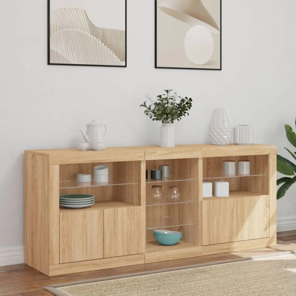 vidaXL Dressoir met LED-verlichting 162x37x67 cm sonoma eikenkleurig, foto 4