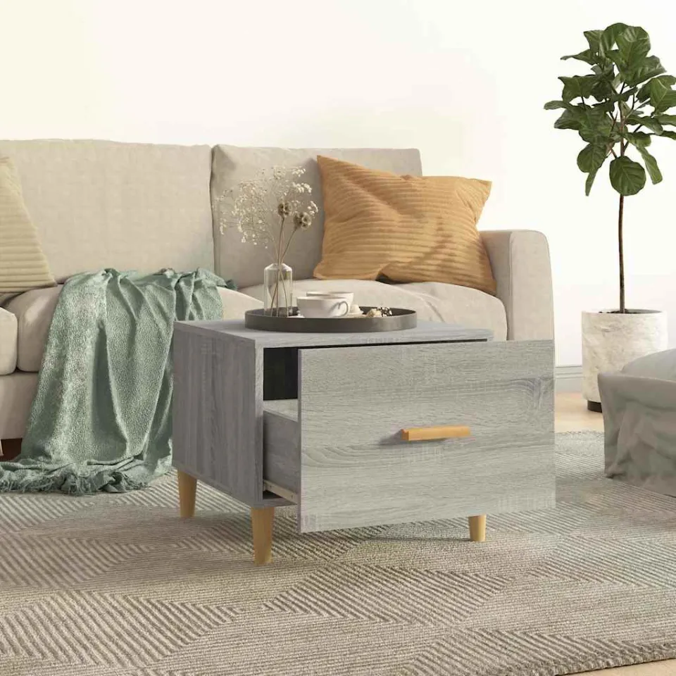 vidaXL Salontafels 2 st 50x50x40 cm bewerkt hout grijs sonoma eiken, foto 3