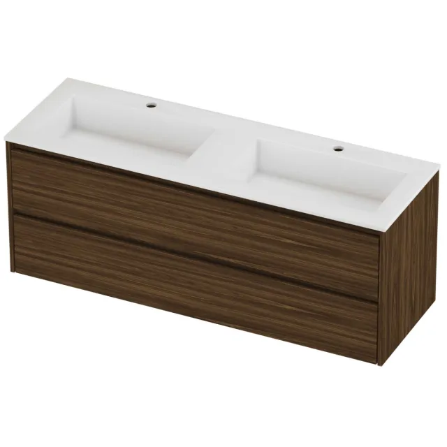 Proline Aristo Badmeubelset Polystone Elegant 2 Gaten 140x46x54 cm Glans Wit Cabana Oak Eiken