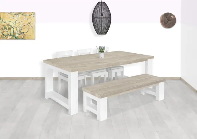 NordXL Steigerhouten tafel Tula met wit onderstel