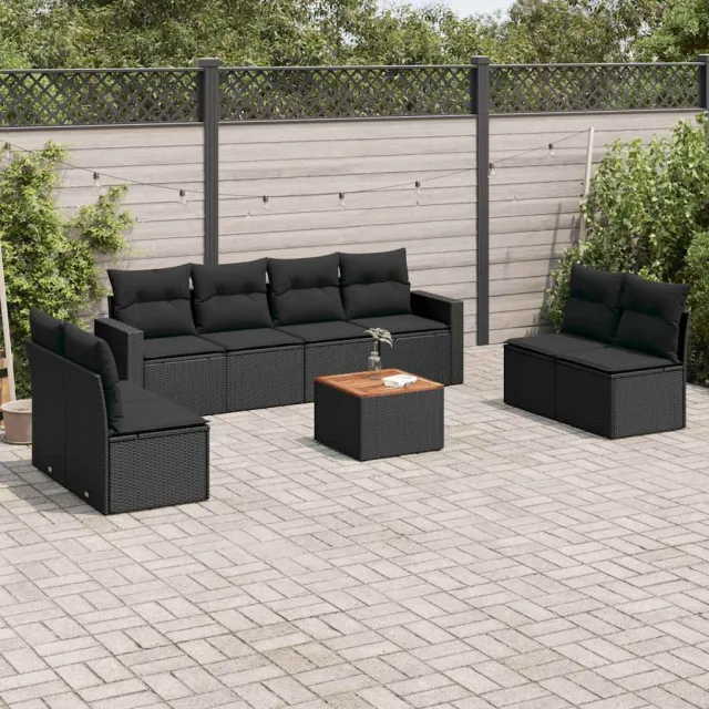 vidaXL 9-delige Loungeset met kussens poly rattan zwart, foto 2